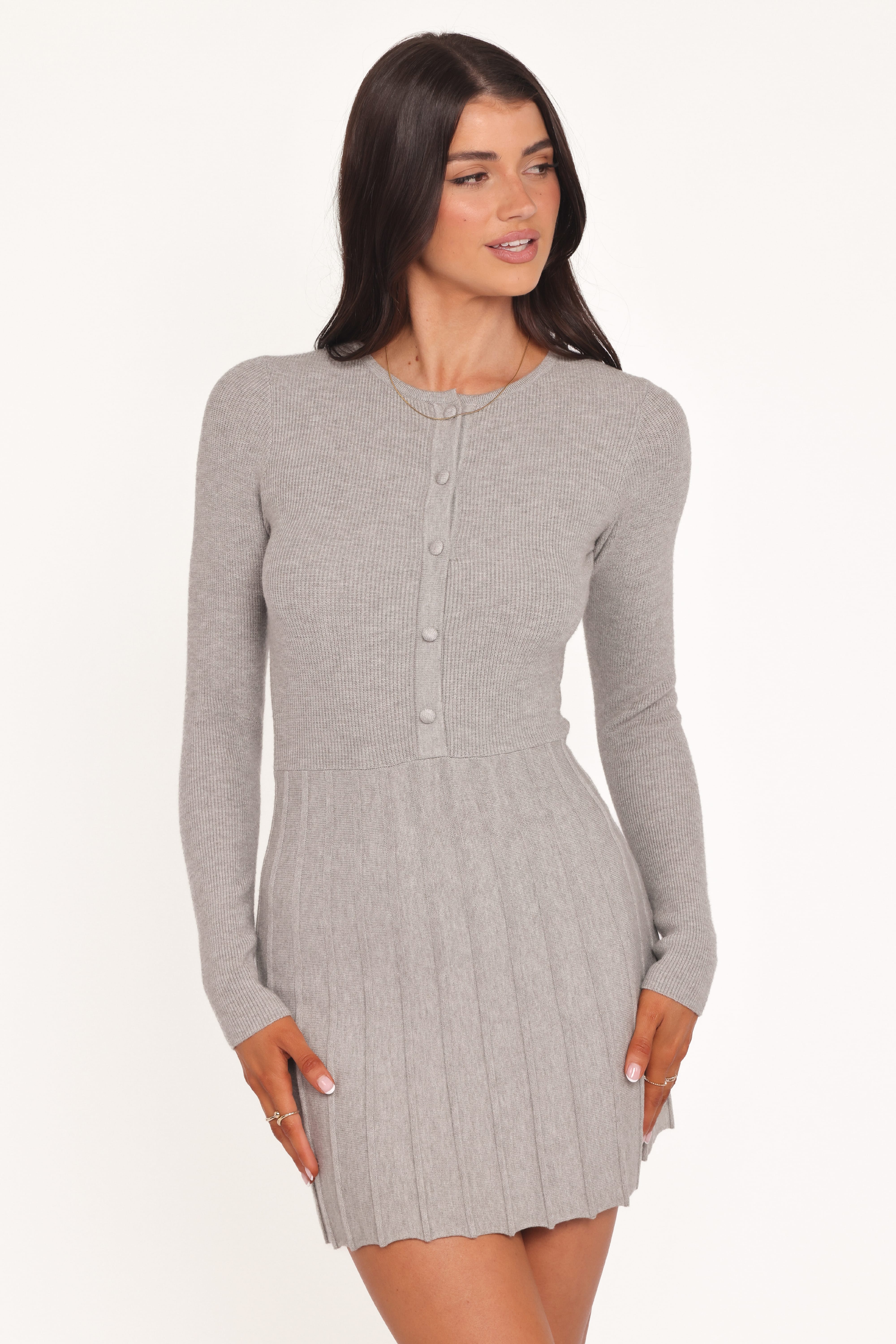 Darlina Long Sleeve Mini Dress - Heather Grey