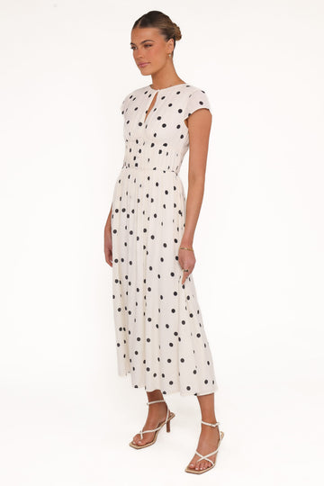 Darline Midi Dress - White Polka Dot
