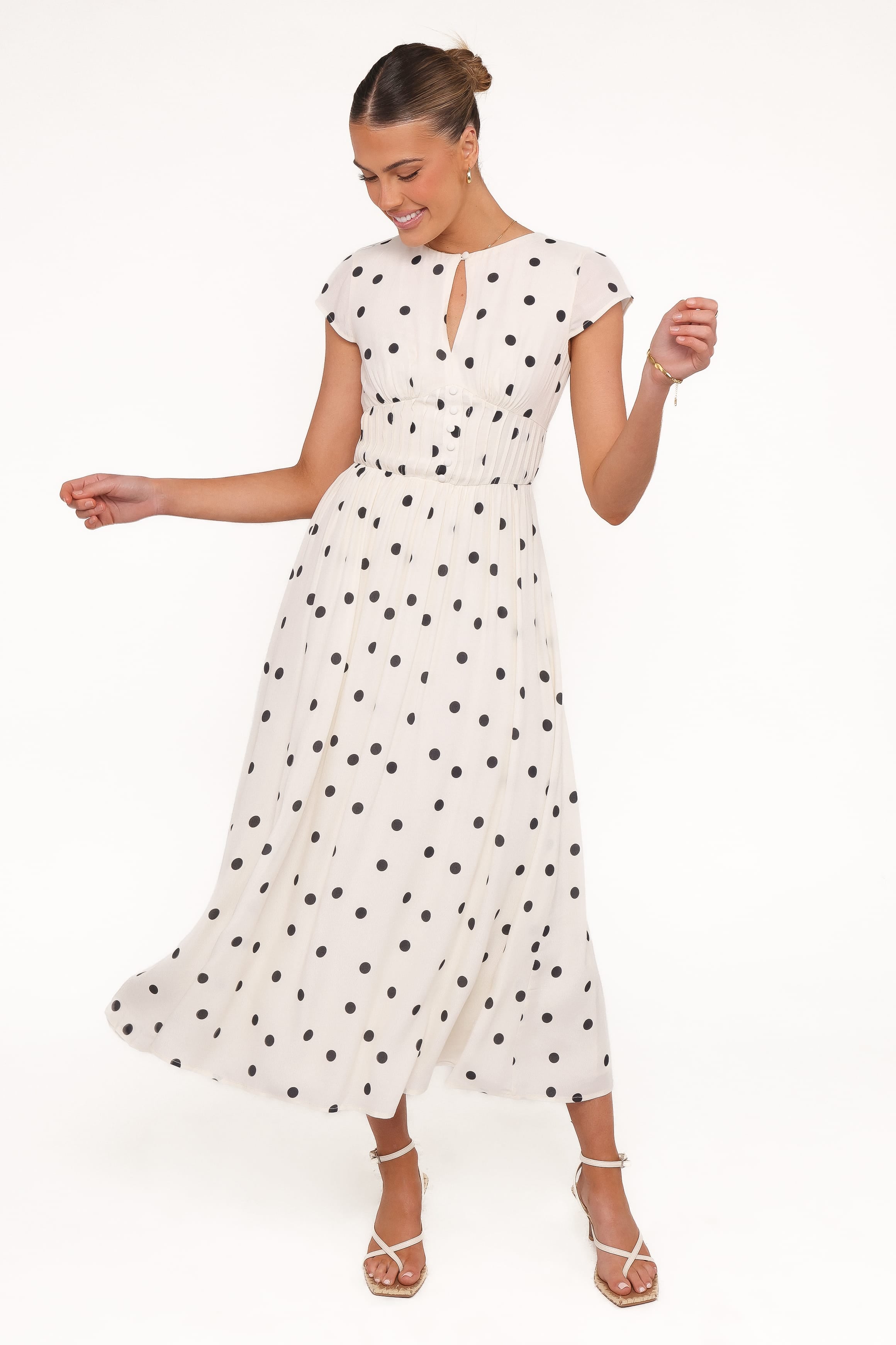 Darline Midi Dress - White Polka Dot