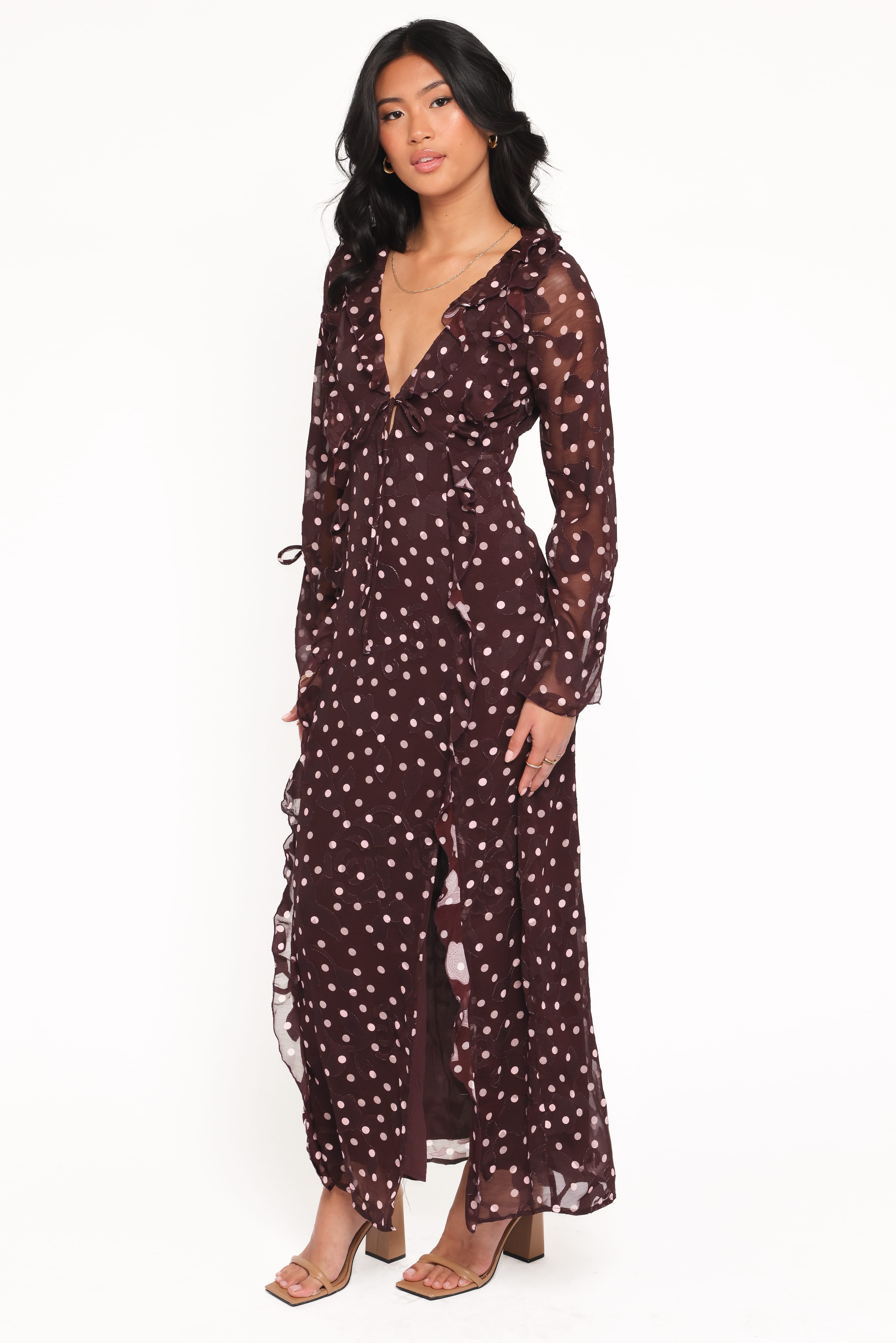 Delta Maxi Dress - Plum Polka Dot