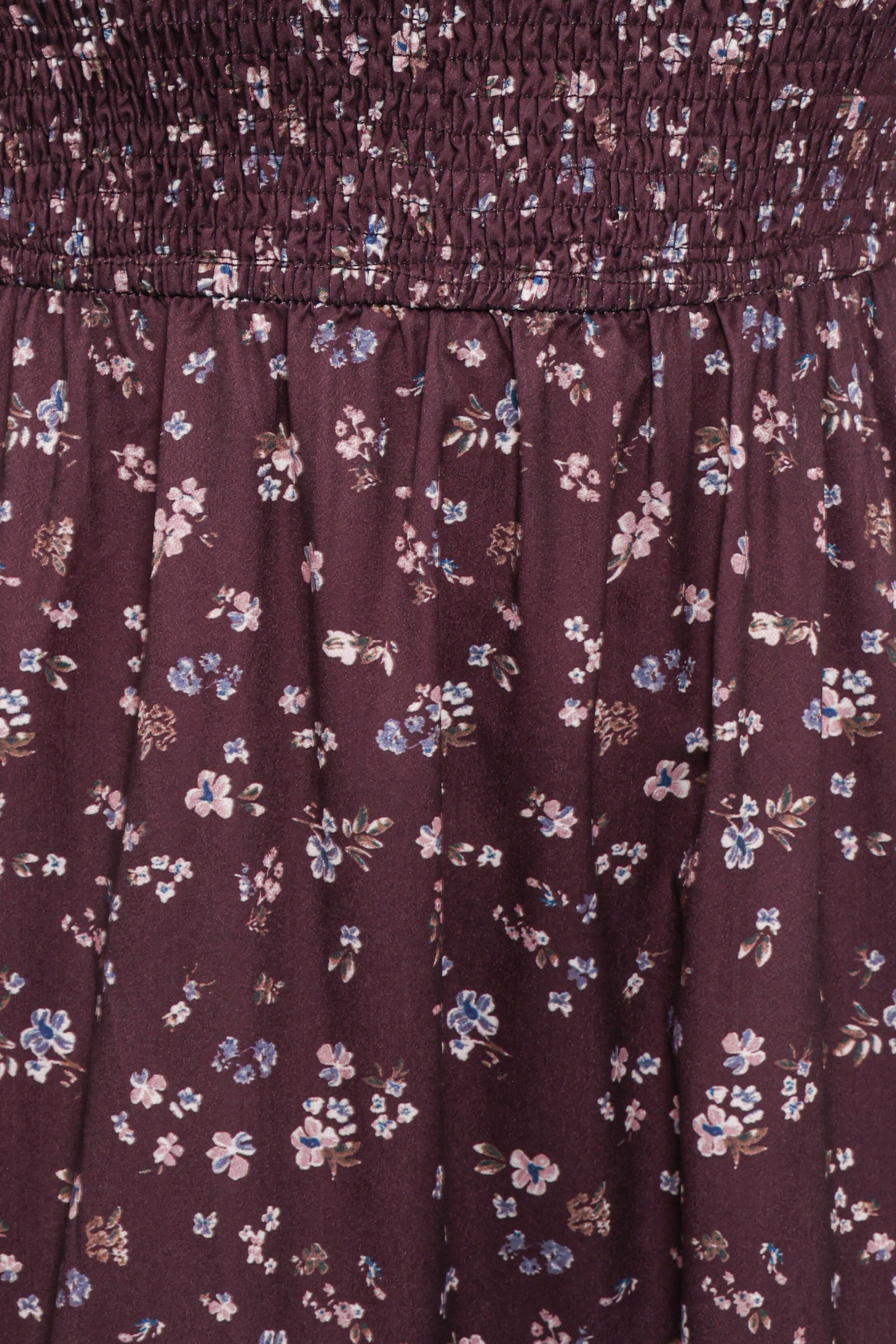 Edwina Shirred Frill Long Sleeve Midi Dress - Plum Floral