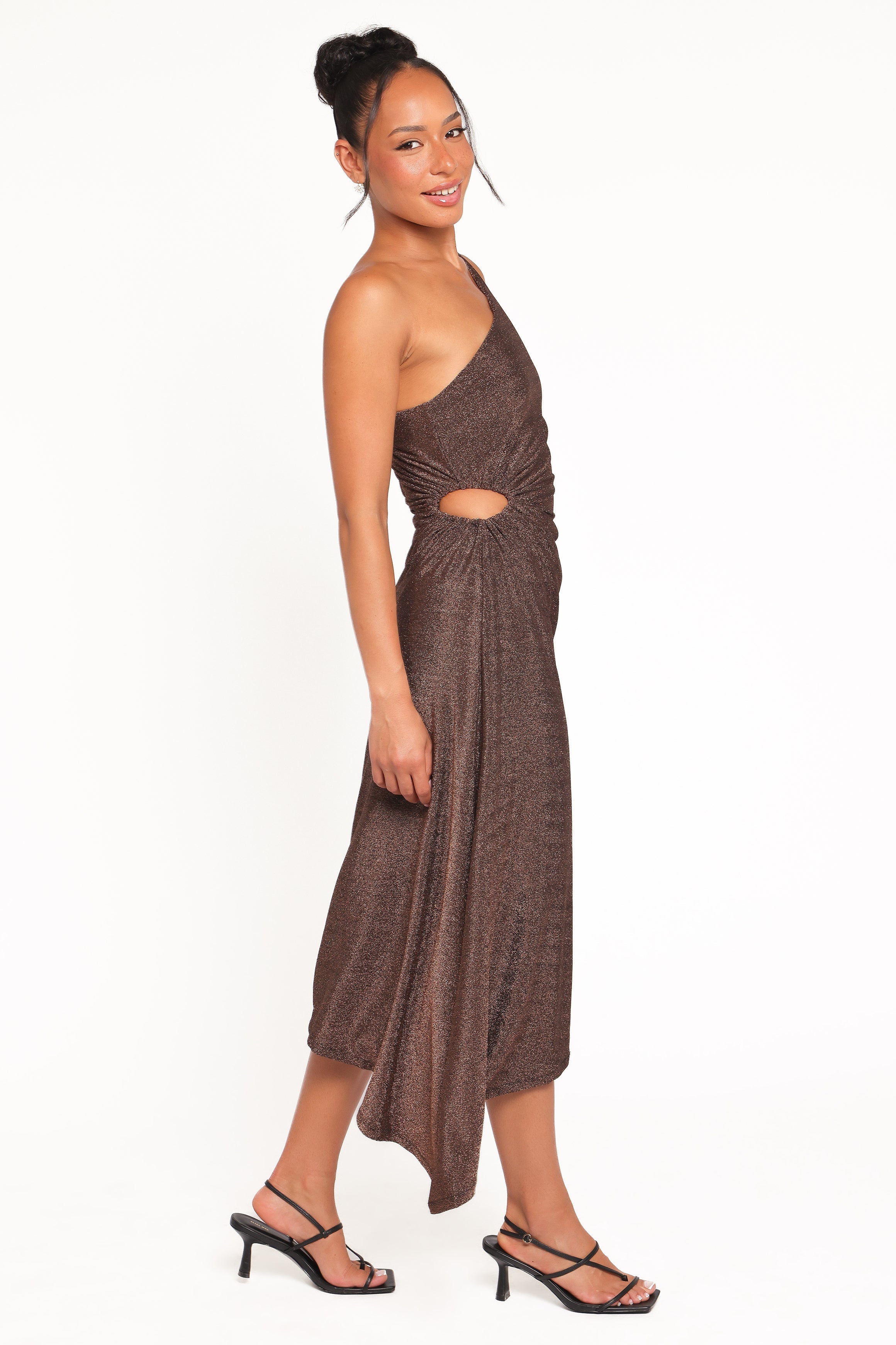 Emma One Shoulder Midi Dress - Vintage Gold