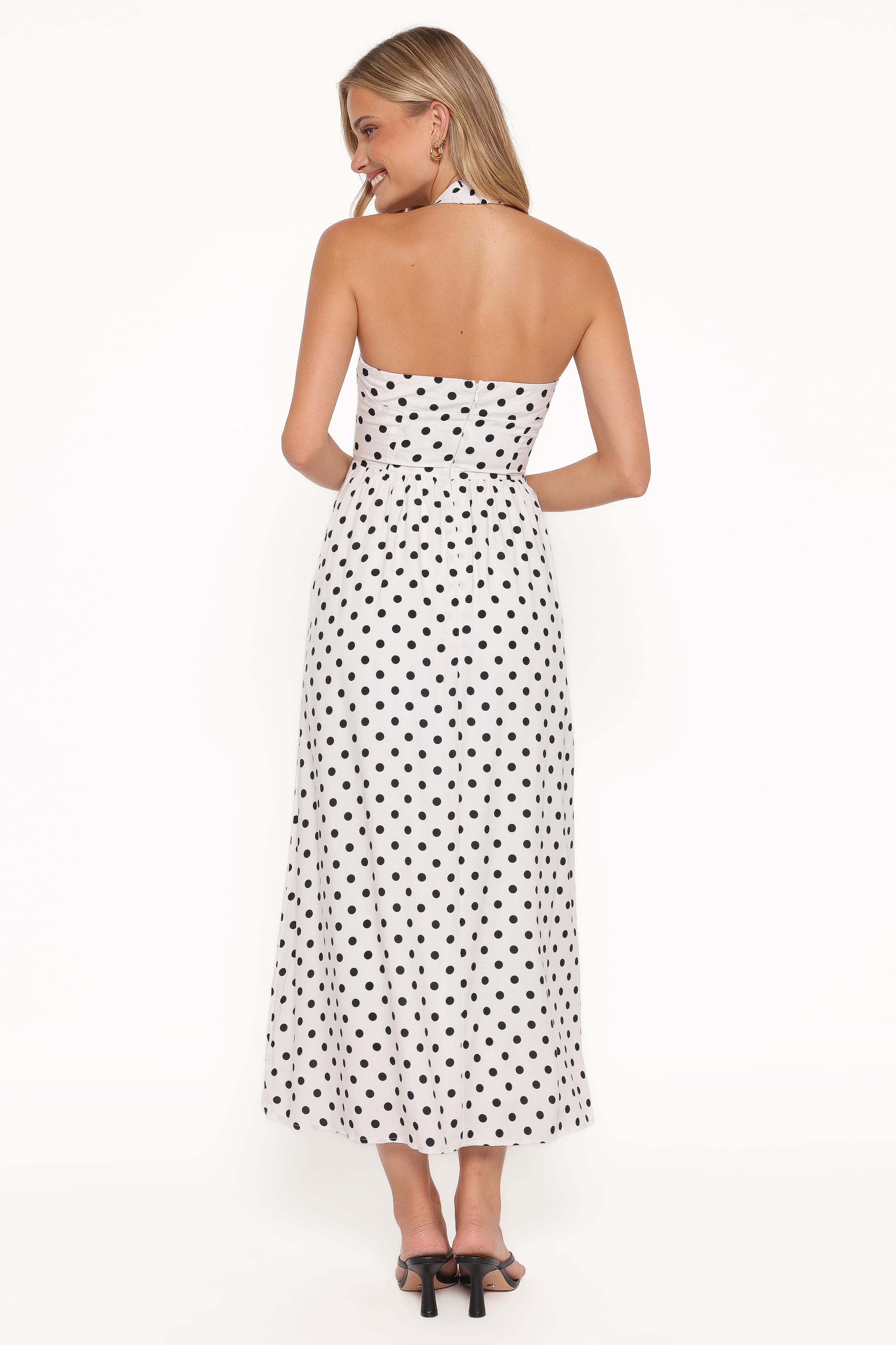 Gemini Halterneck Maxi Dress - White Polka Dot