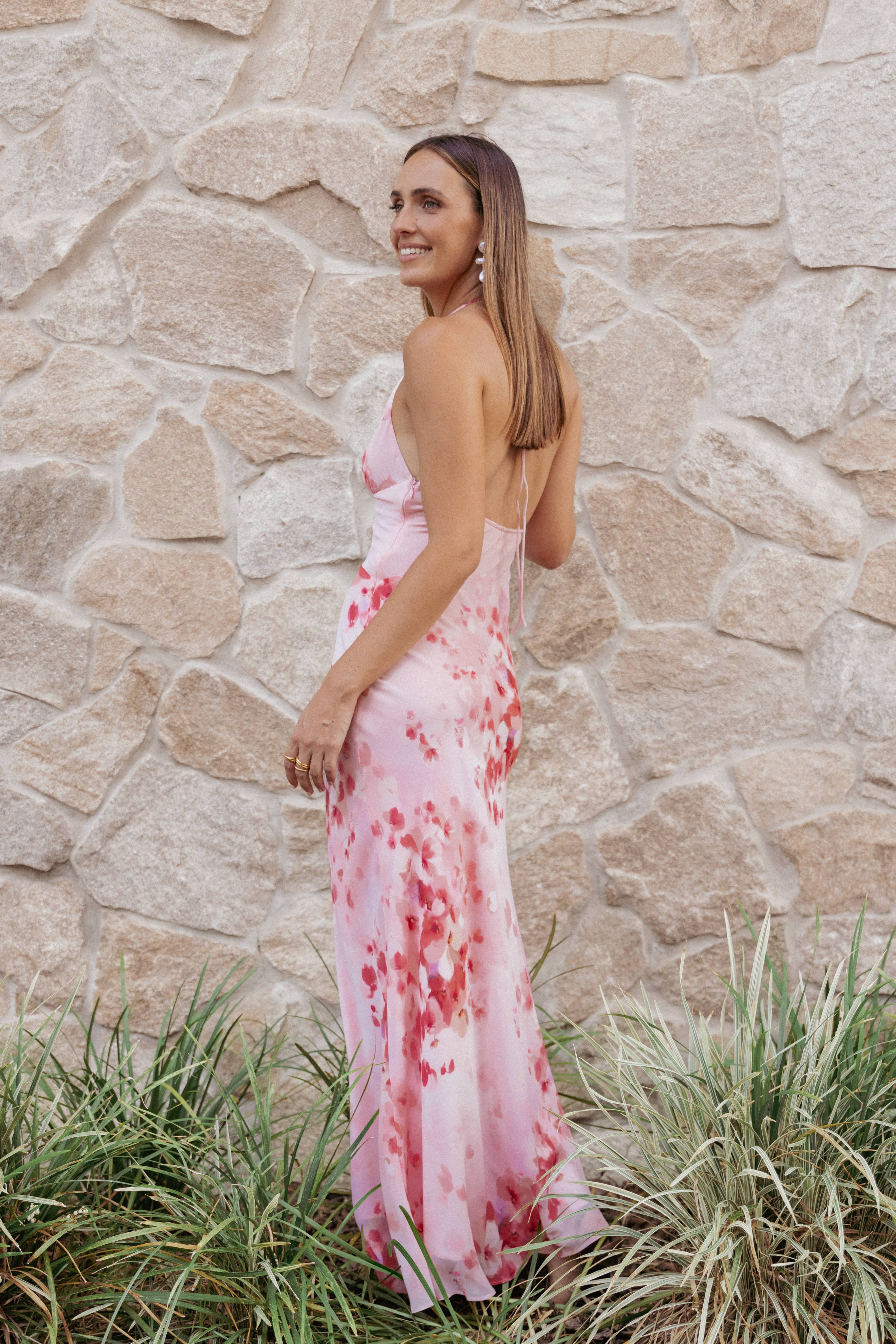 Gwyneth Halterneck Maxi Dress - Pink Floral
