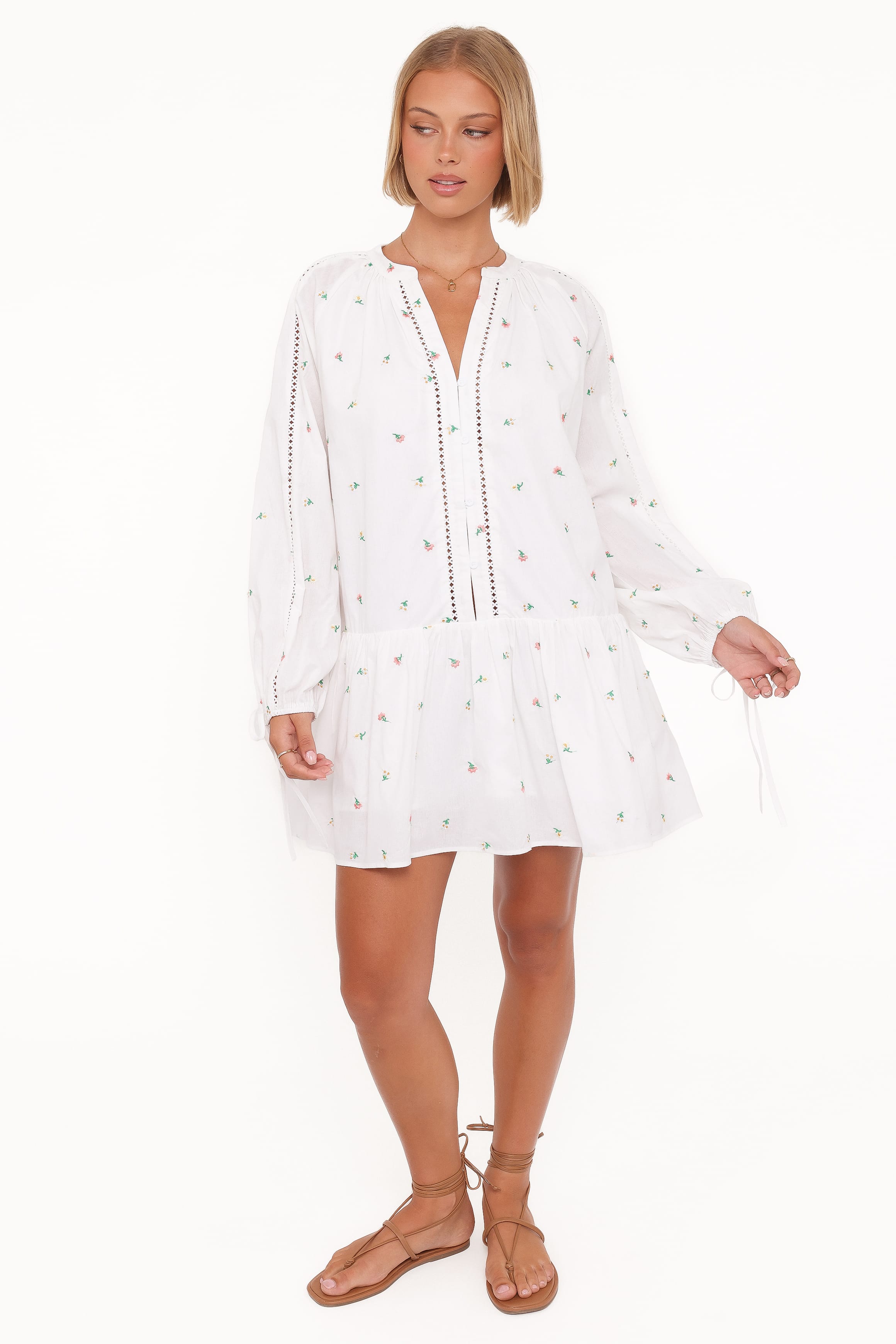 Hart Long Sleeve Mini Dress - White Floral