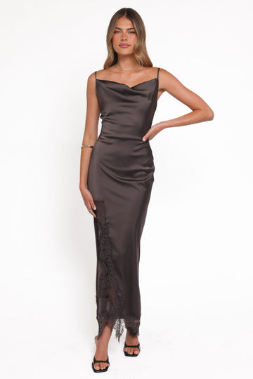 Jeneva Lace Midi Dress - Brown