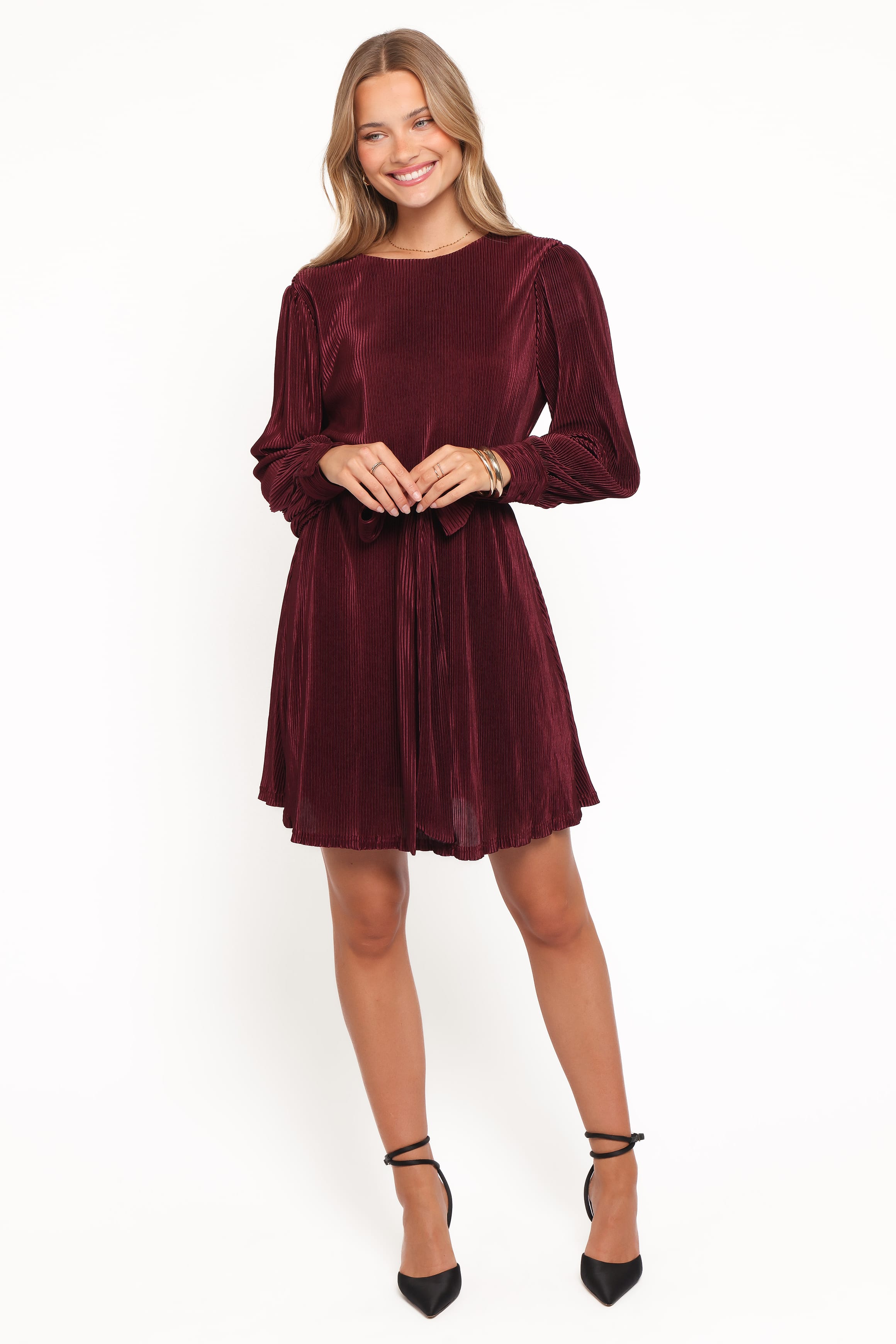 Joy Plisse Mini Dress - Burgundy