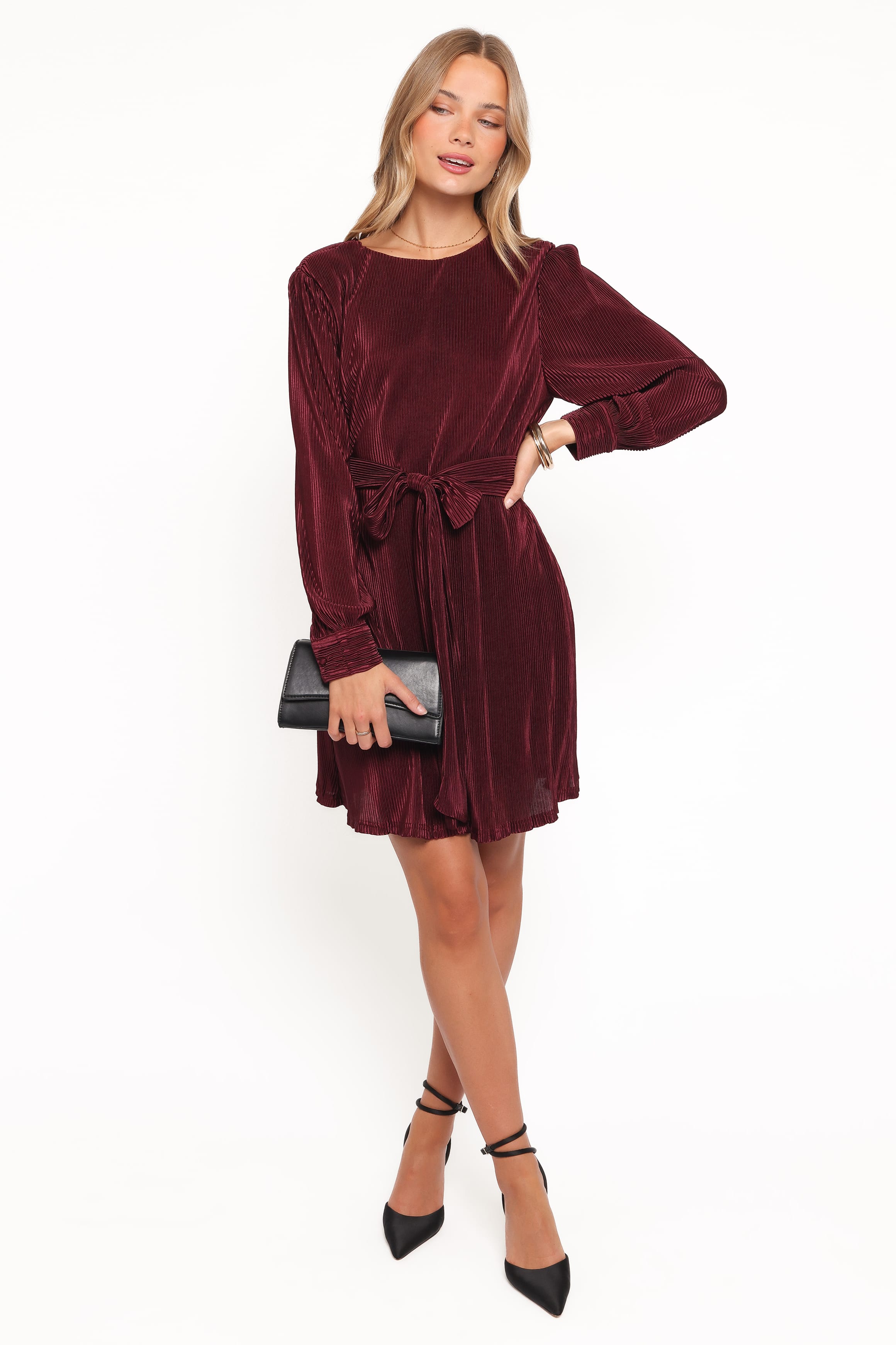 Joy Plisse Mini Dress - Burgundy