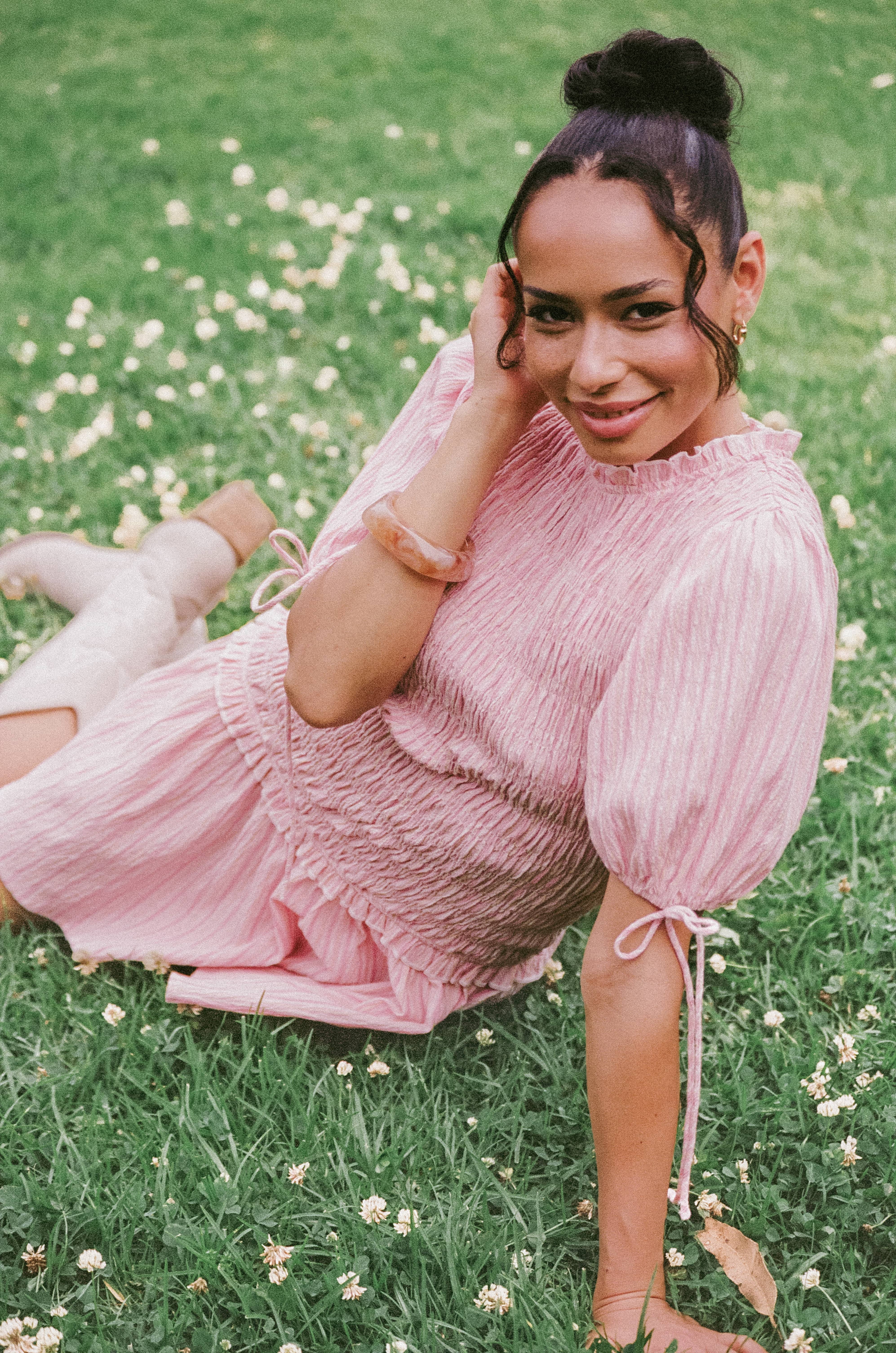 Kaelyn Gather Mini Dress - Pink Stripe