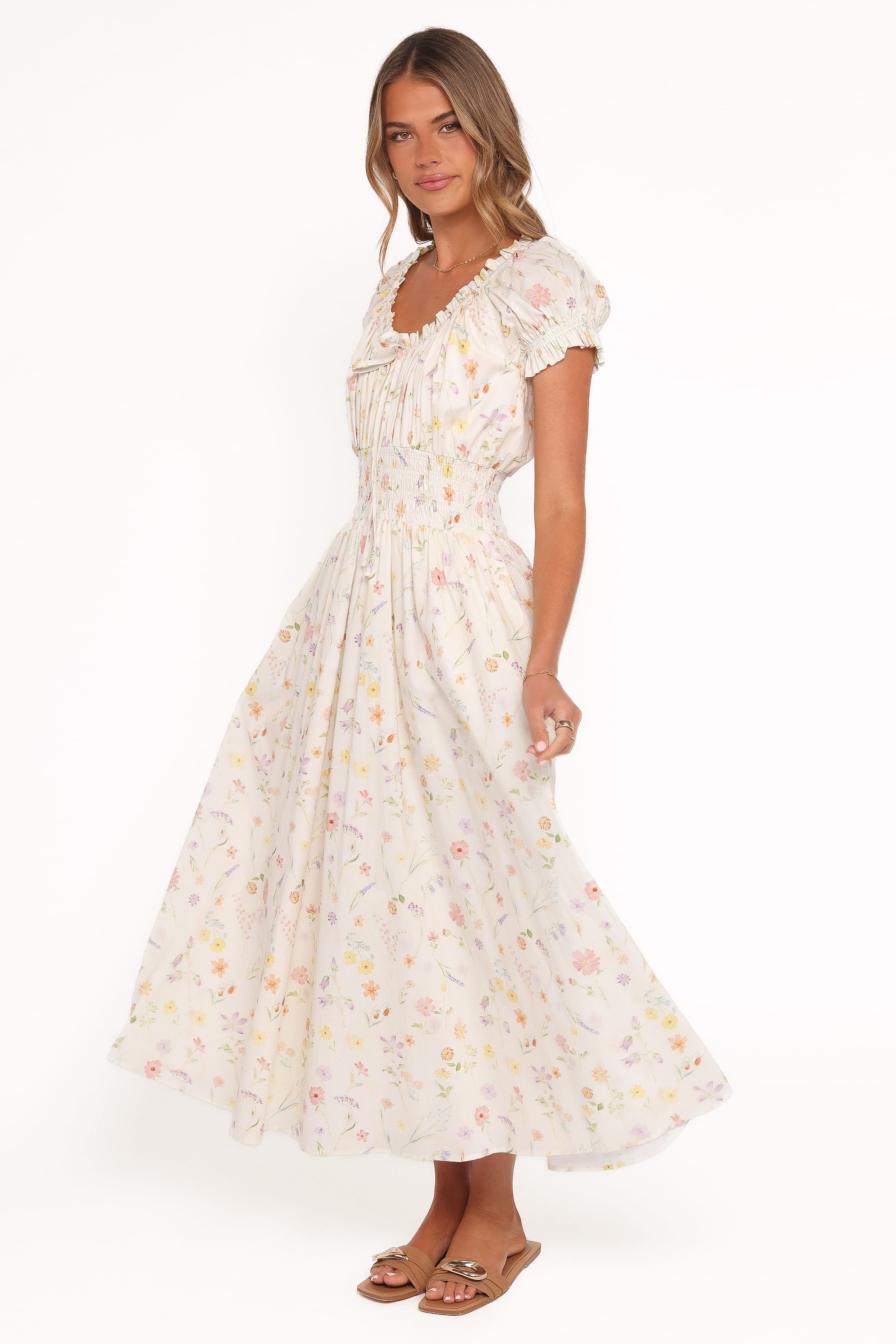 Katana Puff Sleeve Midi Dress - Floral