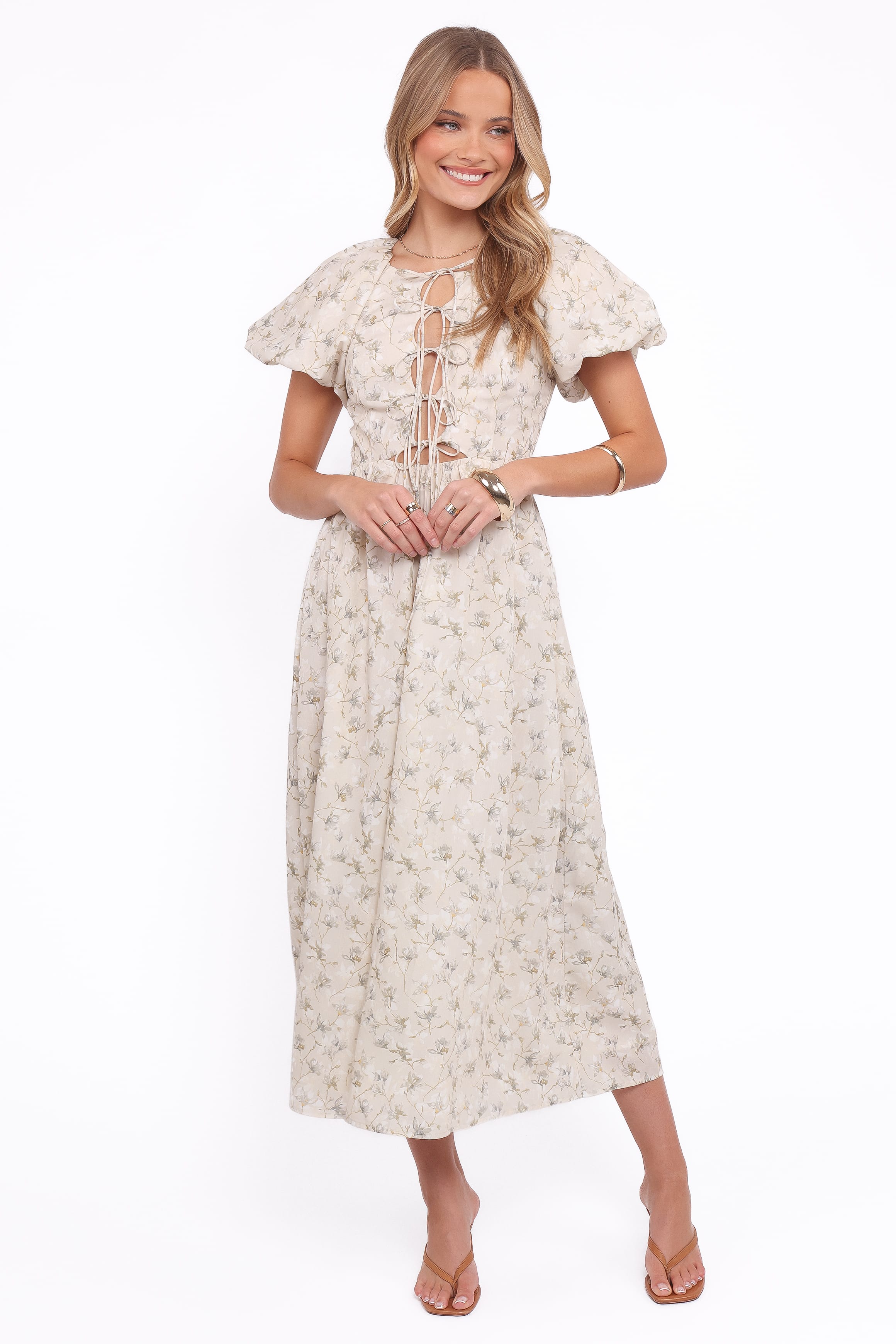 Kathleen Maxi Dress - Light Beige/Green Floral