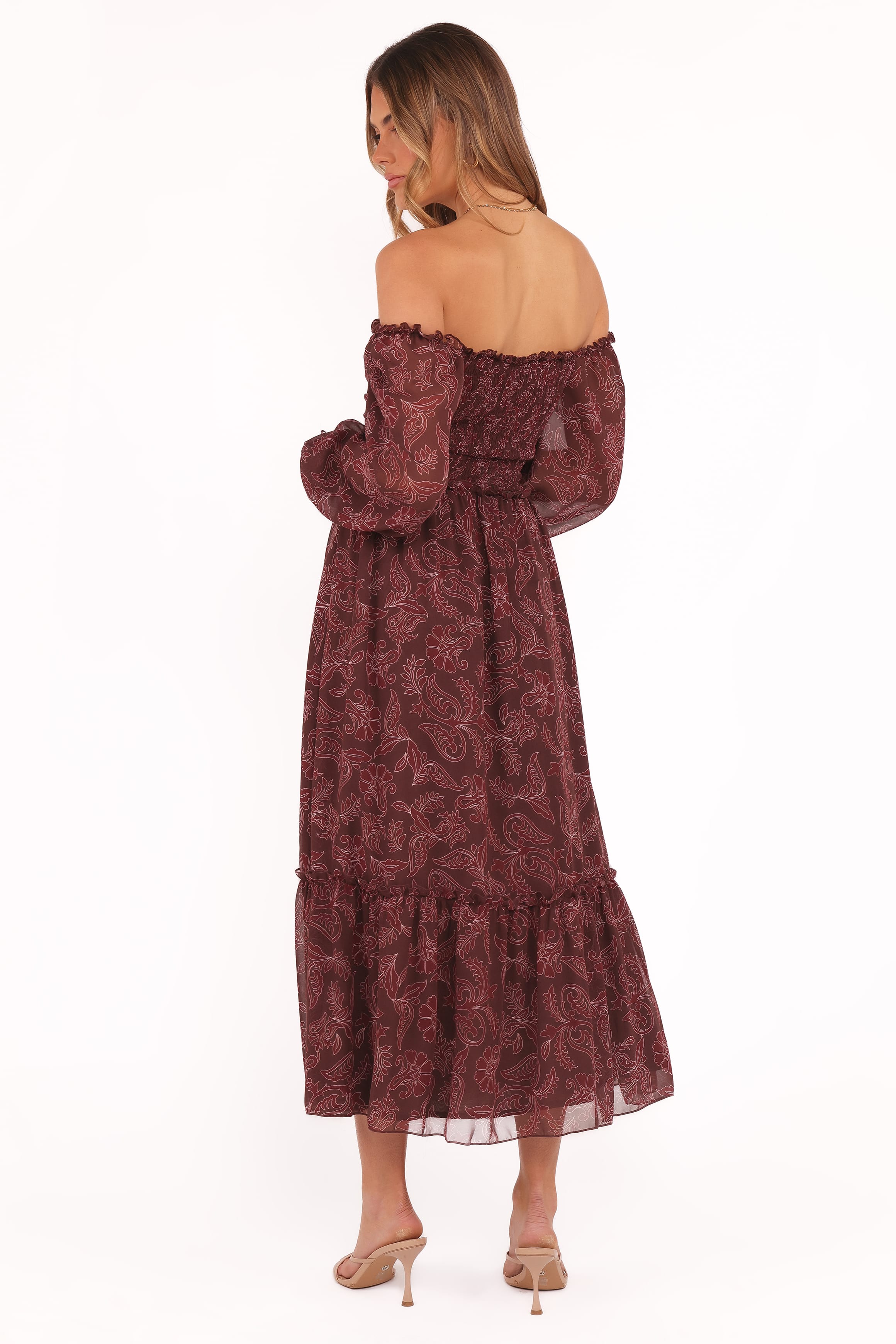 Keziah Long Sleeve Maxi Dress - Burgundy Paisley