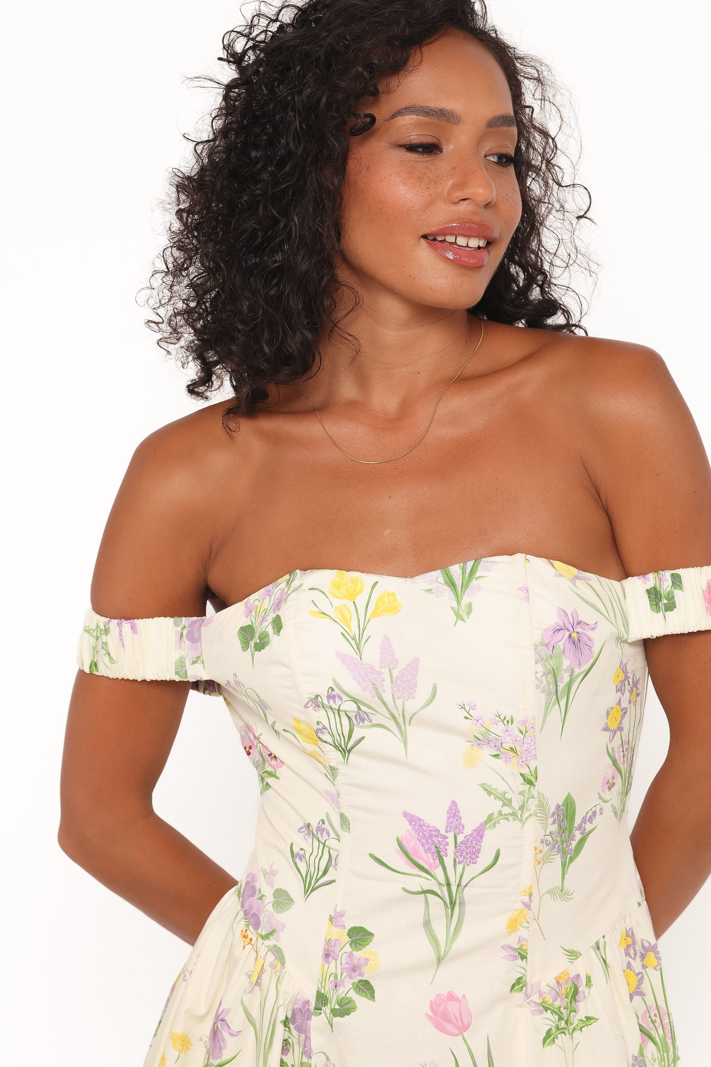 Larni Off Shoulder Midi Dress - Lavender Multi