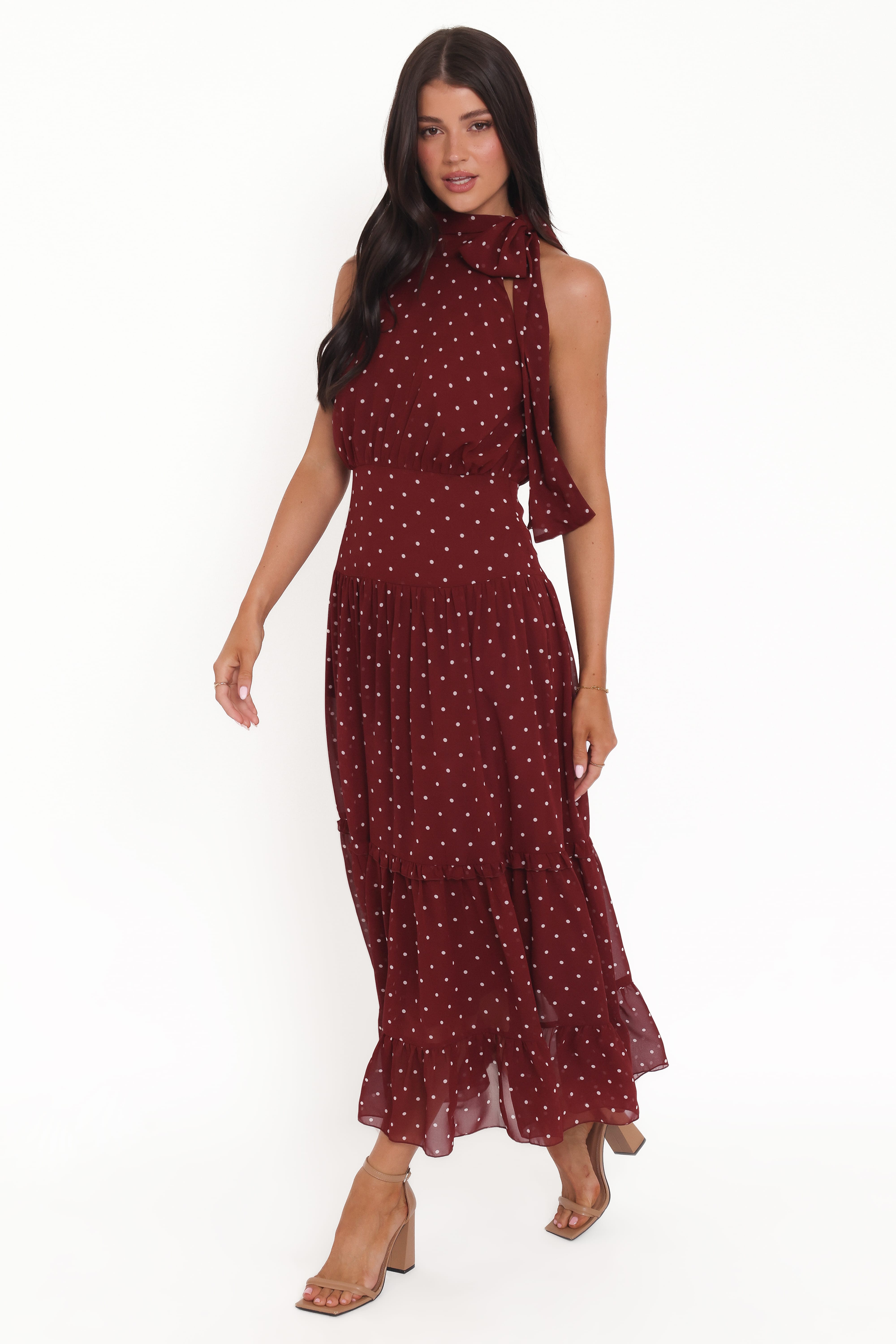 Leona Halterneck Maxi Dress - Red Polka Dot