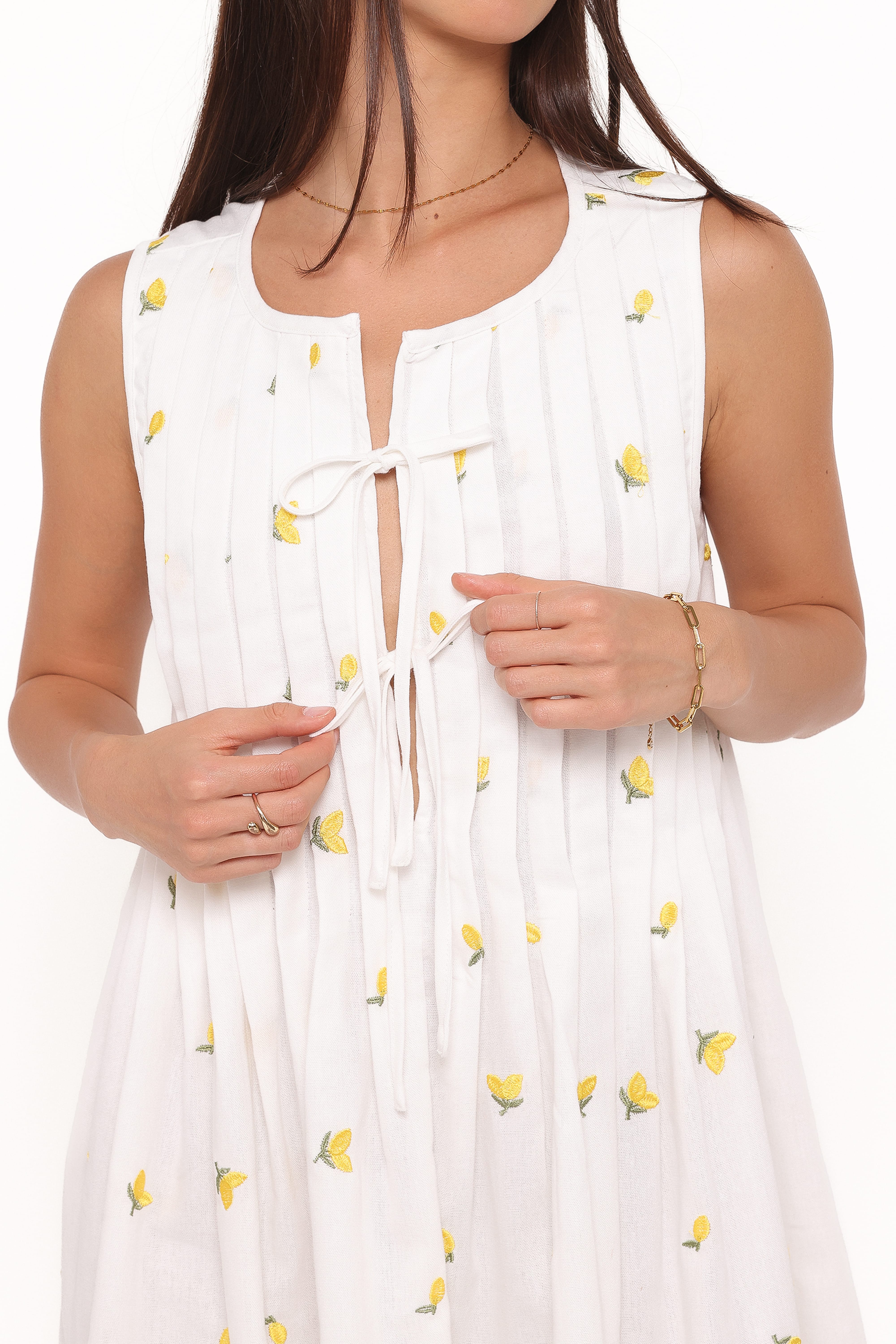 Madeline Mini Dress - Embroidered Lemons