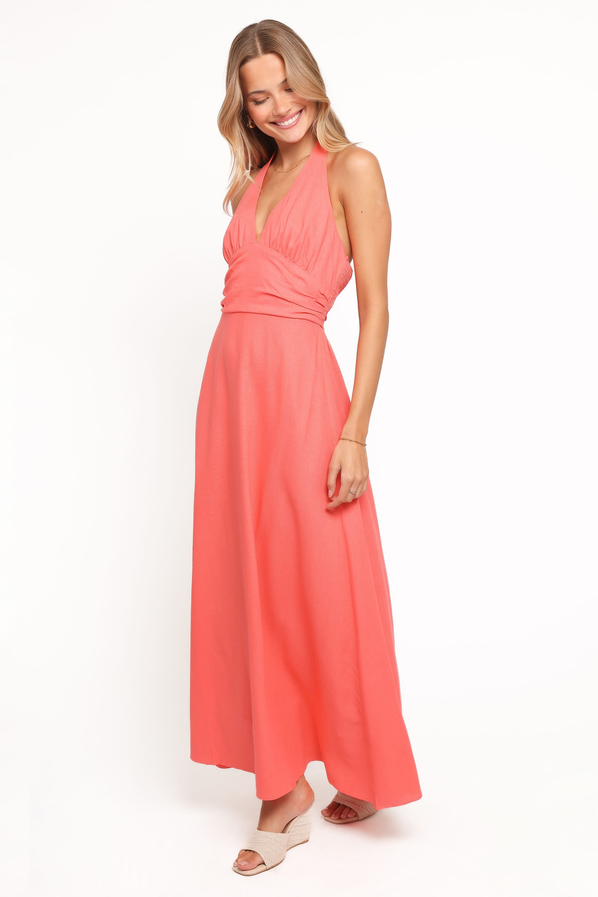 Marie Halterneck Maxi Dress - Coral