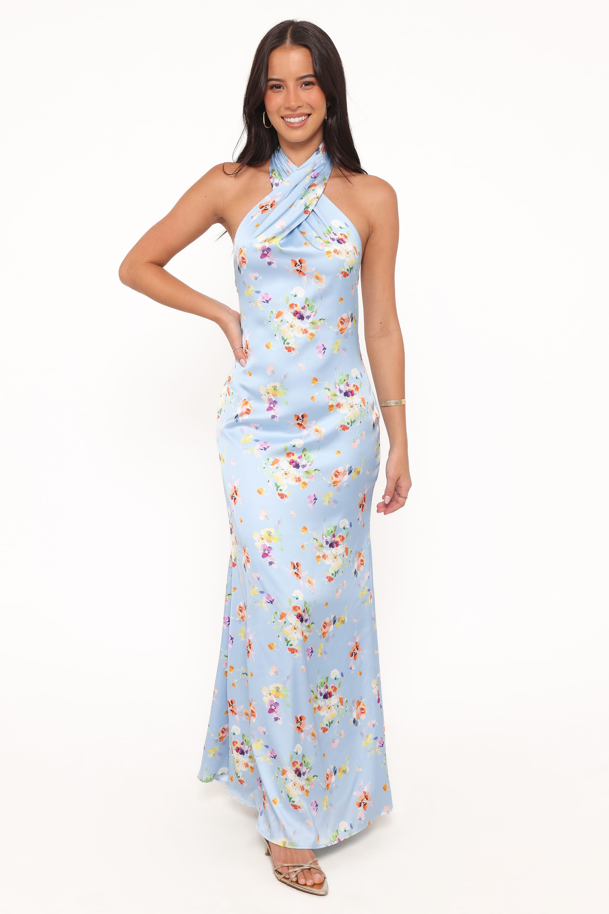 Mila Halterneck Maxi Dress - Cornflower Blue Floral