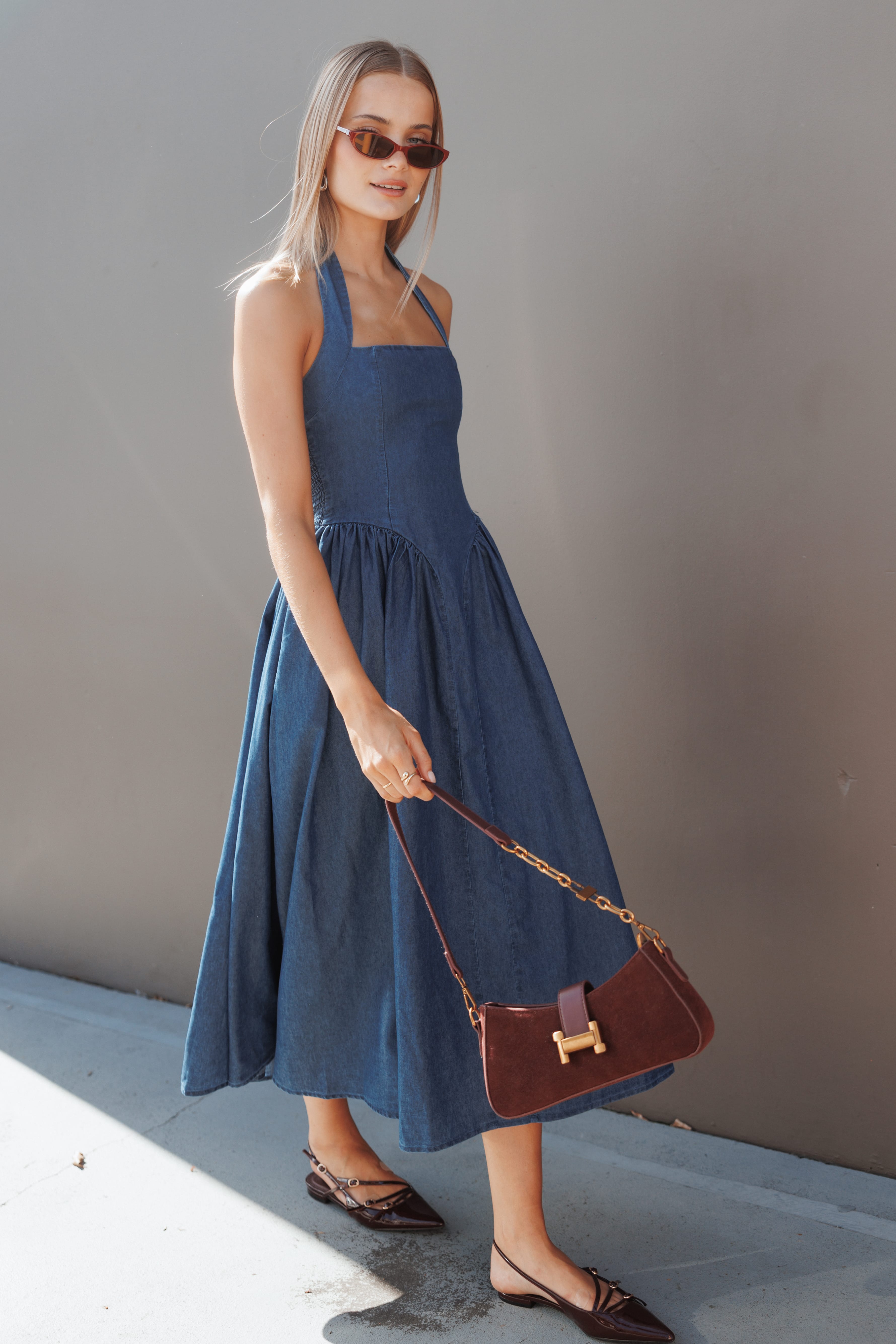 Milford Halterneck Midi Dress - Dark Denim