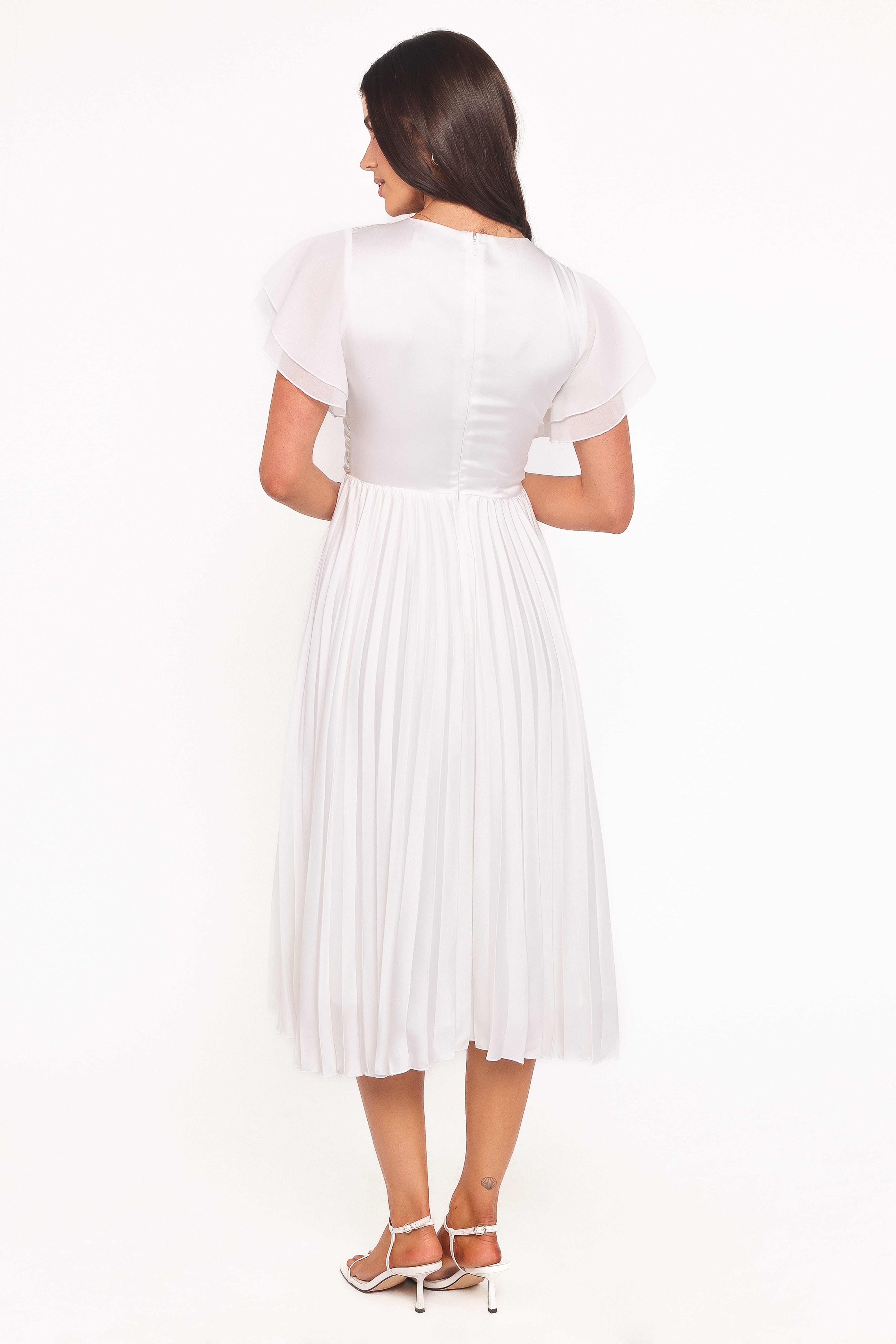 Nova Flutter Sleeve Midi Dress - White