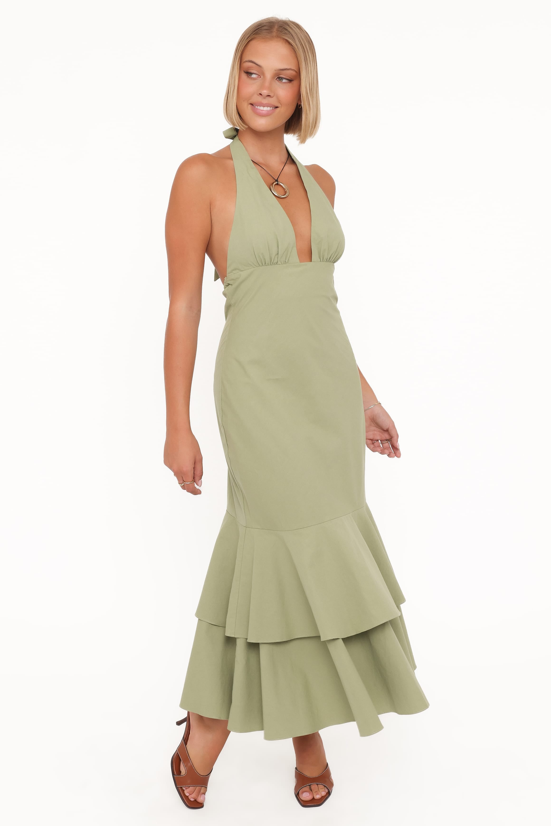 Robyn Halterneck Maxi Dress - Olive Green