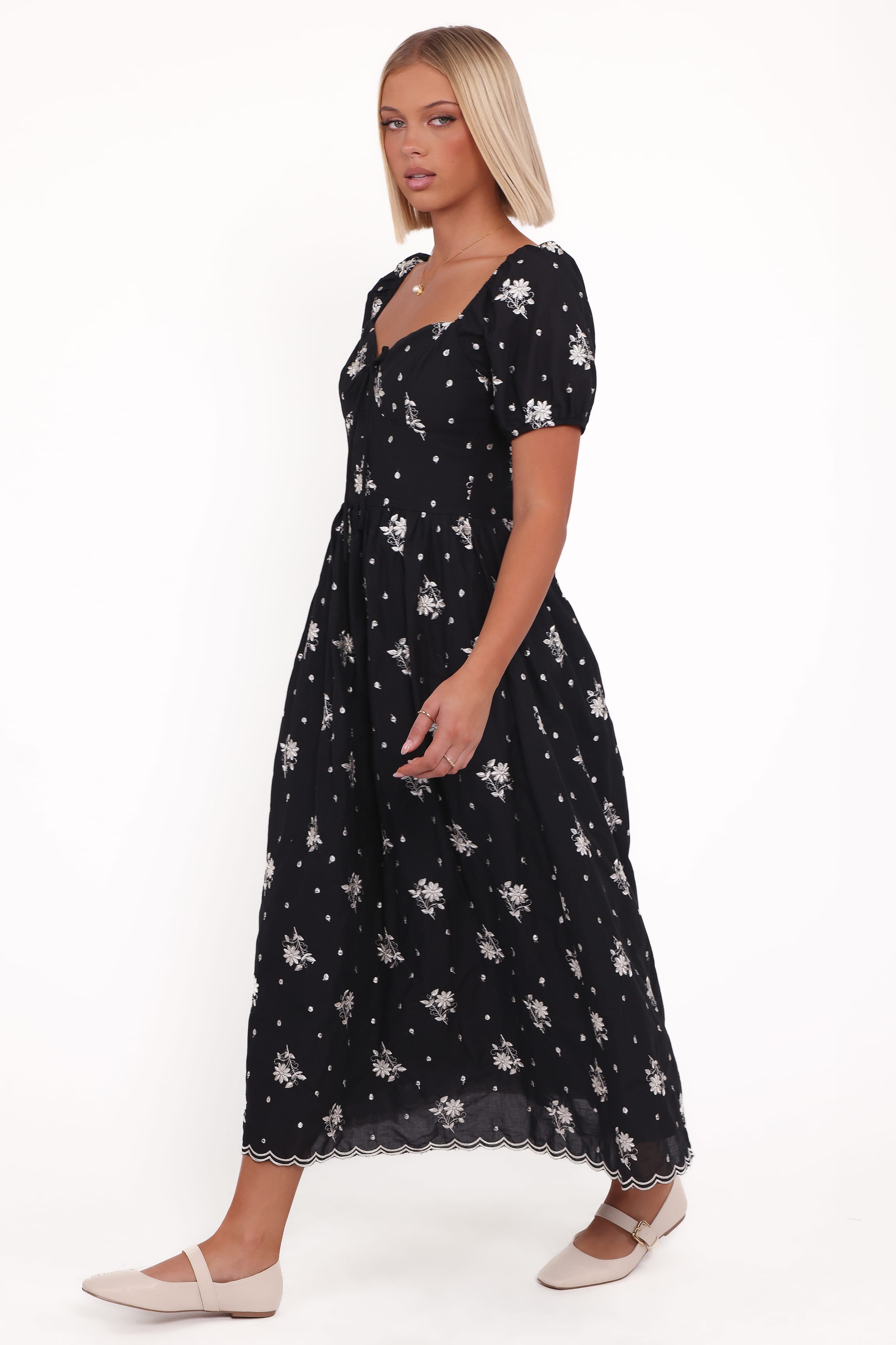 Rosemarie Midi Dress - Black Floral