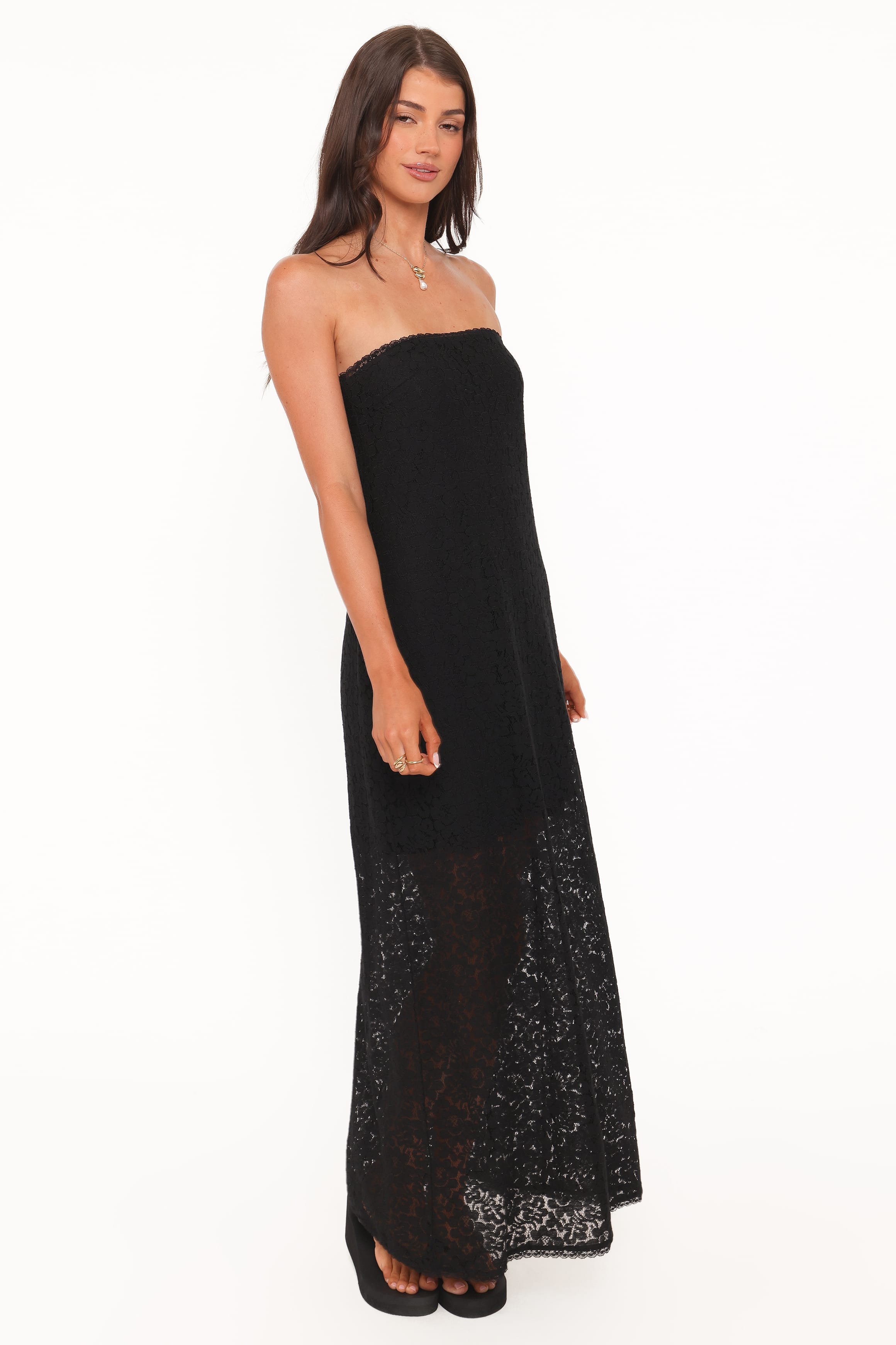 Sienna Strapless Maxi Dress - Black Lace