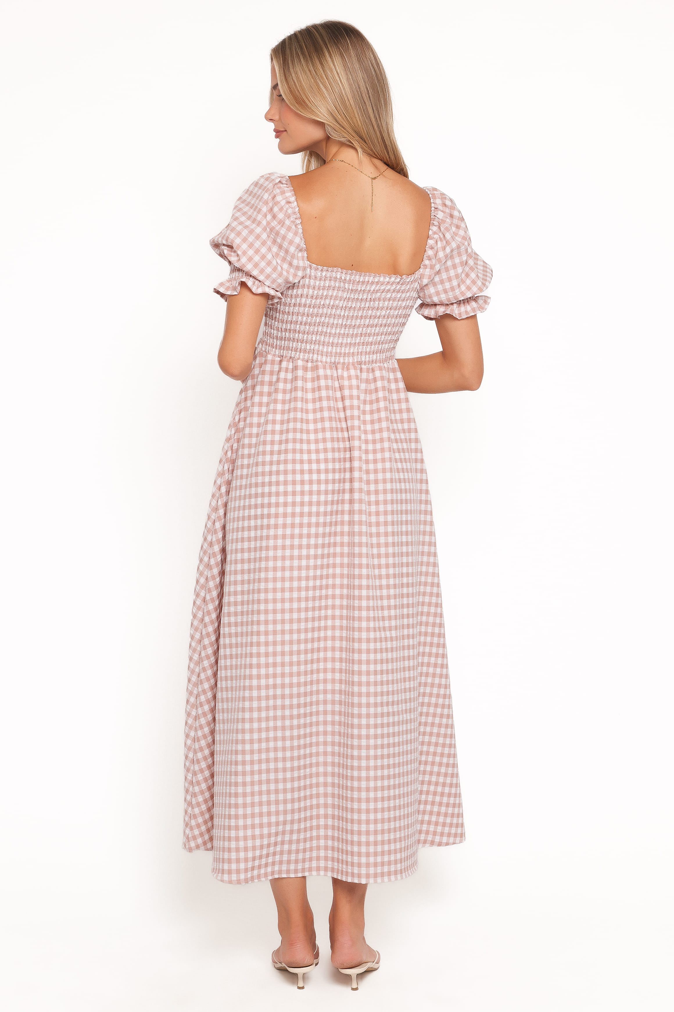Siun Short Sleeve Midi Dress - Brown Gingham