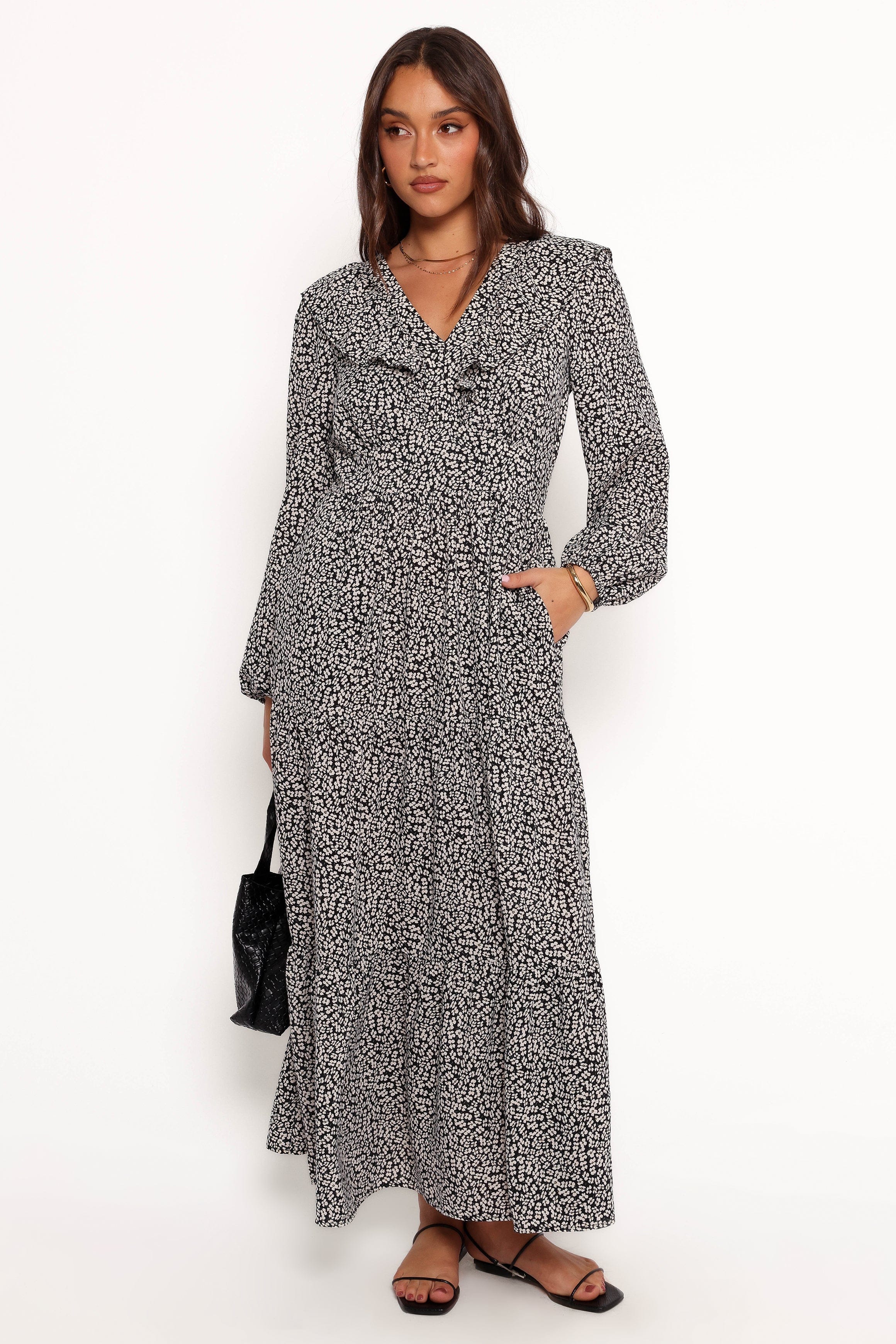 Sophie Long Sleeve Maxi Dress - Black/Ivory