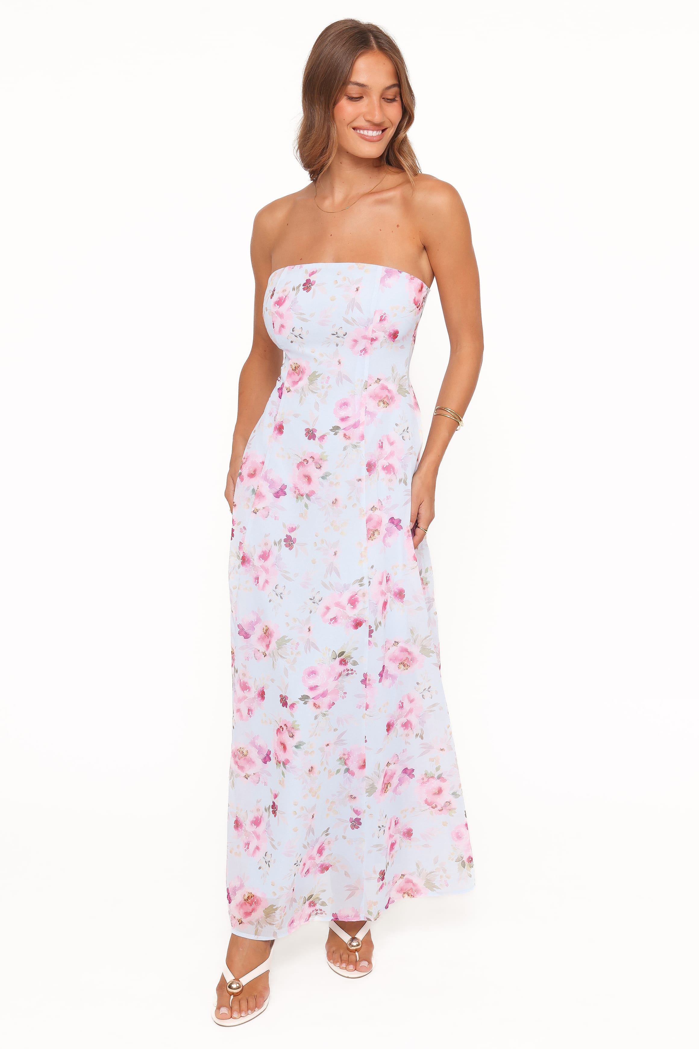 Vegas Strapless Maxi Dress - Blue Floral