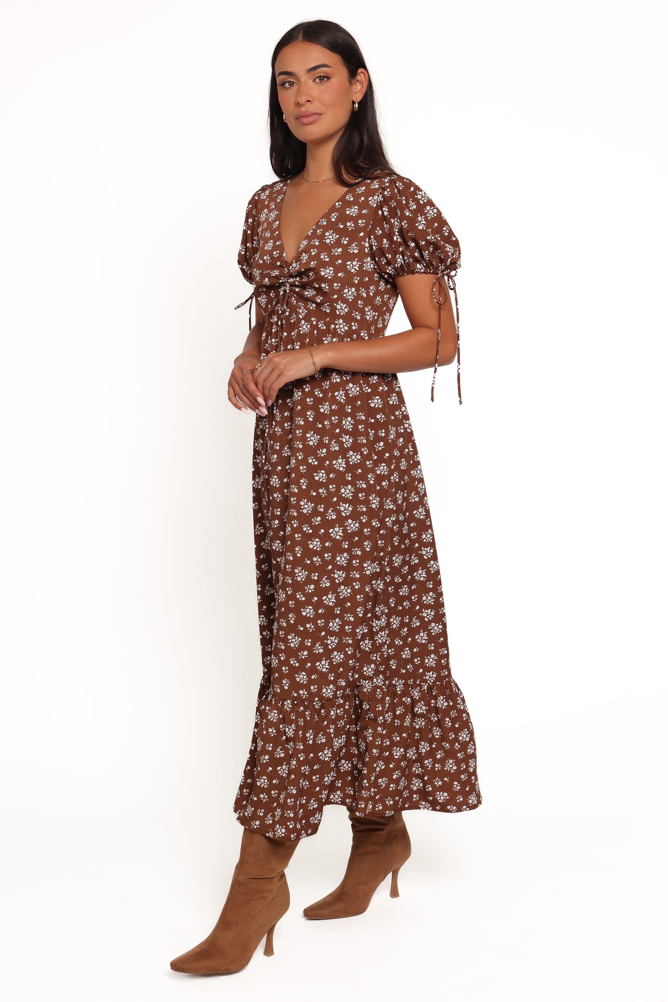 Zina Maxi Dress - Brown Ditsy Floral